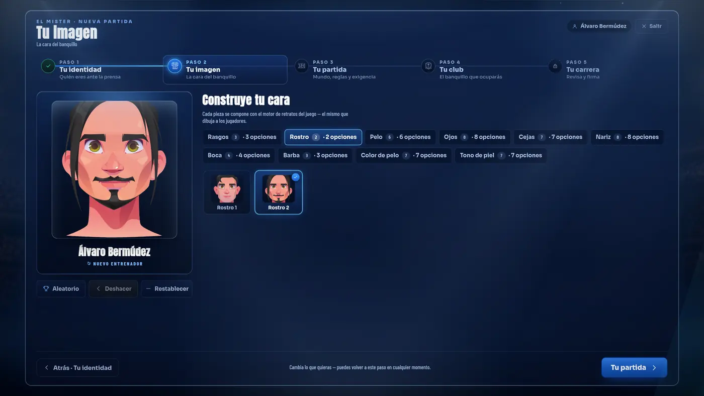 FaceForge · the "Your image" step of career creation, composing the manager portrait