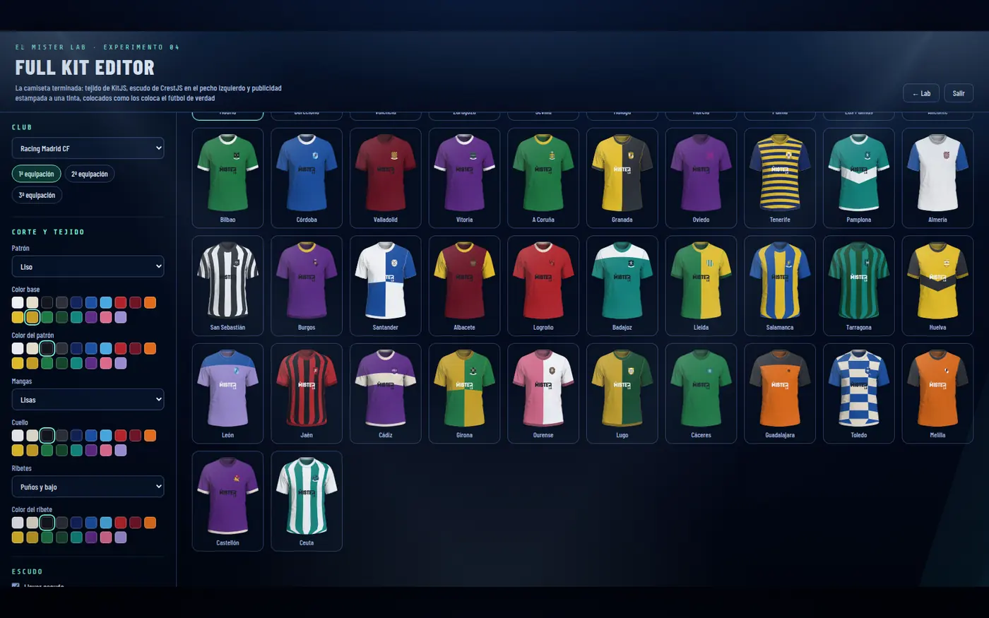 KitForge · kit editor and the whole league dressed in its colours